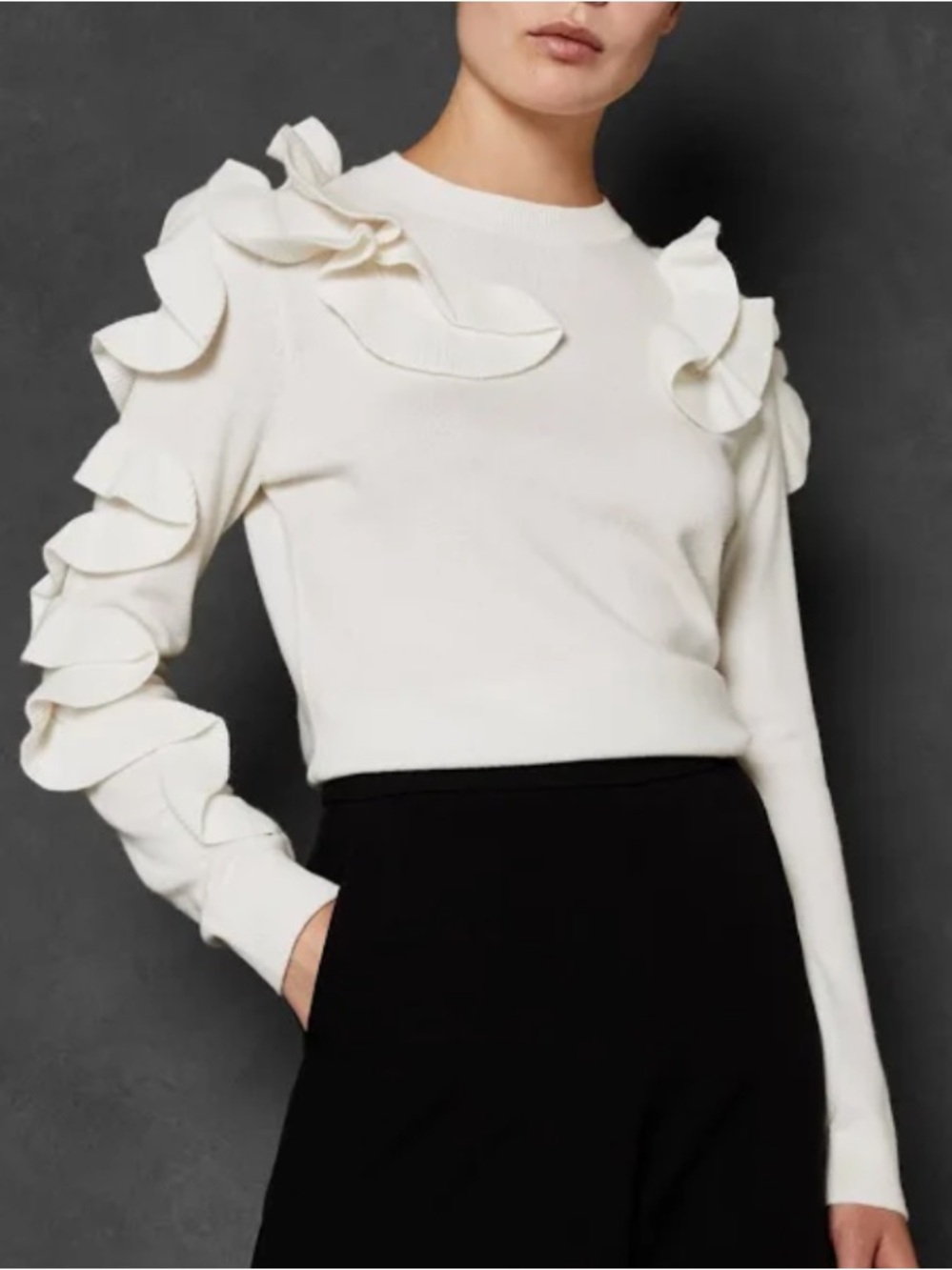 Ted baker London palleage frill cream merino wool blend sweater US SZ M/8